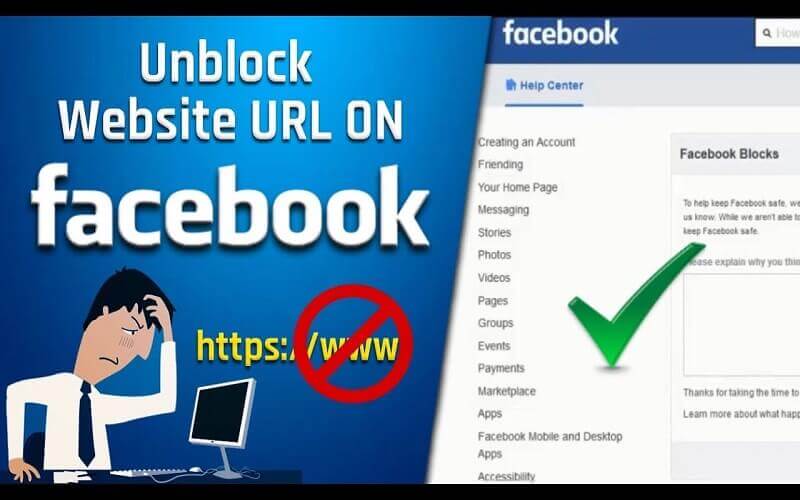 unblock URL on Facebook